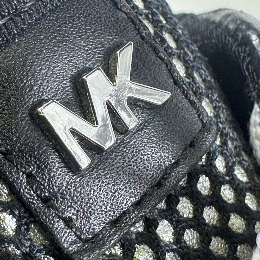 Michael Kors Allie Trainer Sneakers Black Silver Metallic Mesh Low Top Shoes‎ 7